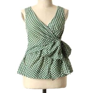 Anthropologie Odille Swathed green and white gingham wrap top